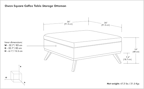 Miniatura 129 de SIMPLIHOME Owen - Bandeja rectangular moderna de mediados de siglo de 34 pulgadas de ancho, otomana pequeña para almacenamiento de mesa auxiliar, en