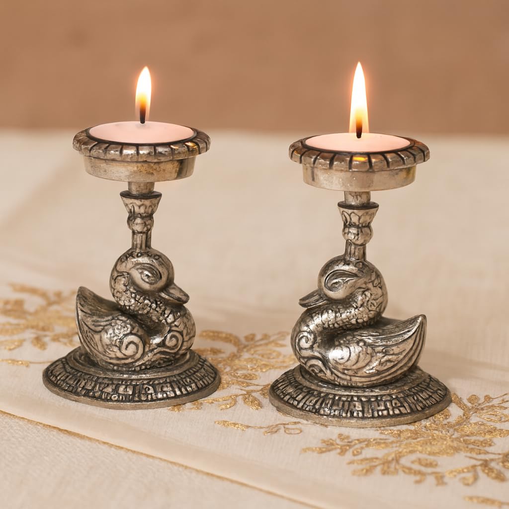 JAIPUR ACE Handcrafted Silver Duck Candle Holders – Ornate Traditional Design Elegant Tealight Stands for Festive Decor, Home Styling & Gifting Premium Artistic Detailing-image-19