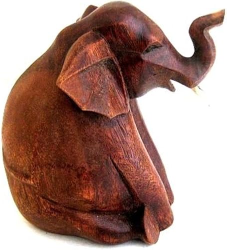 Miniatura 4 de OMA Estatua de elefante Lucky Fortune de madera maciza hecha a mano, estatua de elefante sentado para decoración del hogar, regalo