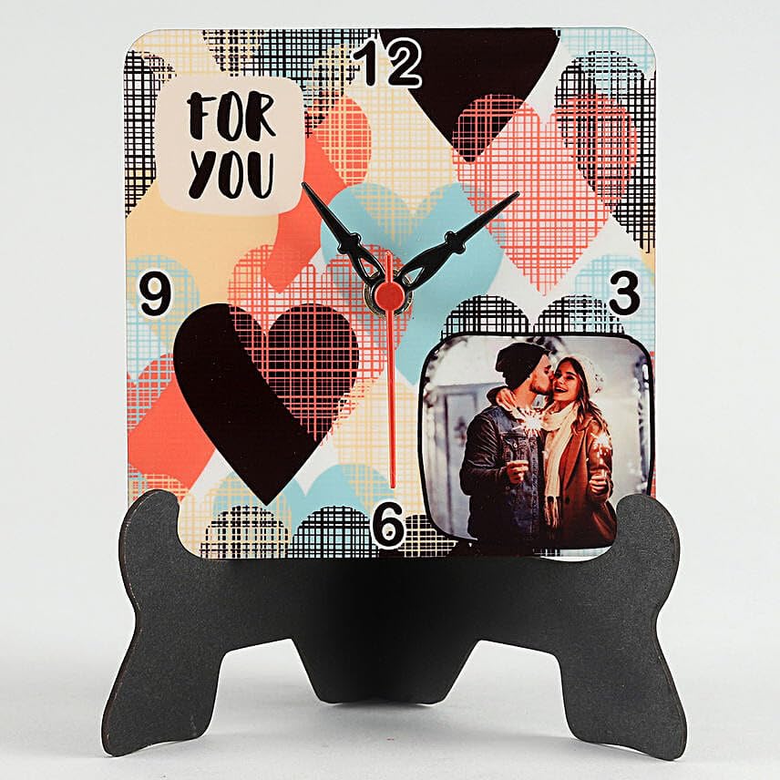 Image of fnp Personalized Photo Table Clock with Stand - Custom Square Clock with for You Heart Design | Romantic Valentine's Day for Husband, Wife, Couple