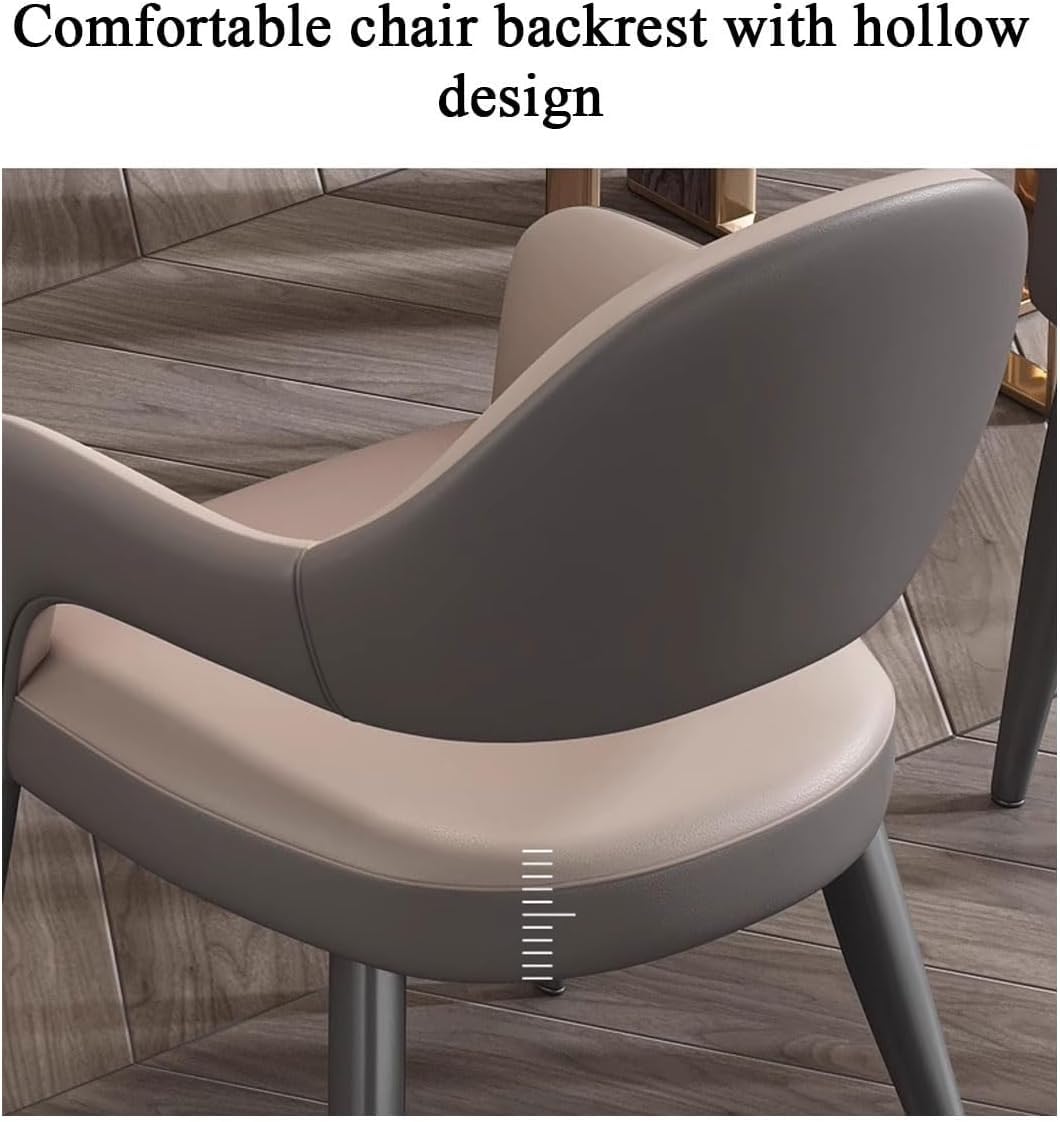 Chaises de salle à manger modernes en cuir du milieu du siècle – Chaises de bureau et de lecture rembourrées avec dossier ergonomique pour les invités – Meubles élégants gris clair