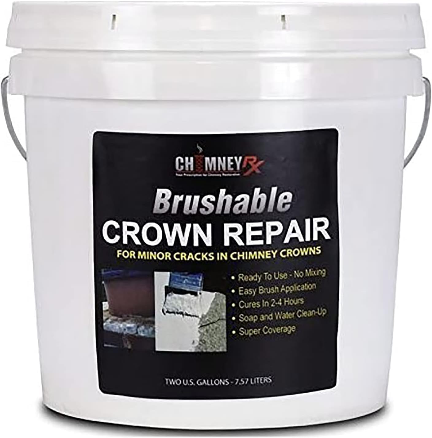ChimneyRx 300014 Brushable Chimney Crown Repair โ Elastomeric & Waterproof Coating for Crowns & Masonry - Fast-Setting & Long-Lasting Protection Crack & Leak Prevention - 2 Gallon