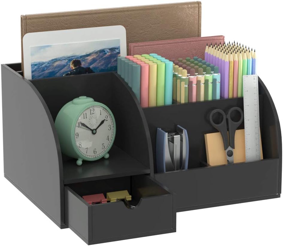 AITEE Acrylic Desk Organizer, Black Desk Organizer and Storage for Office Supplies