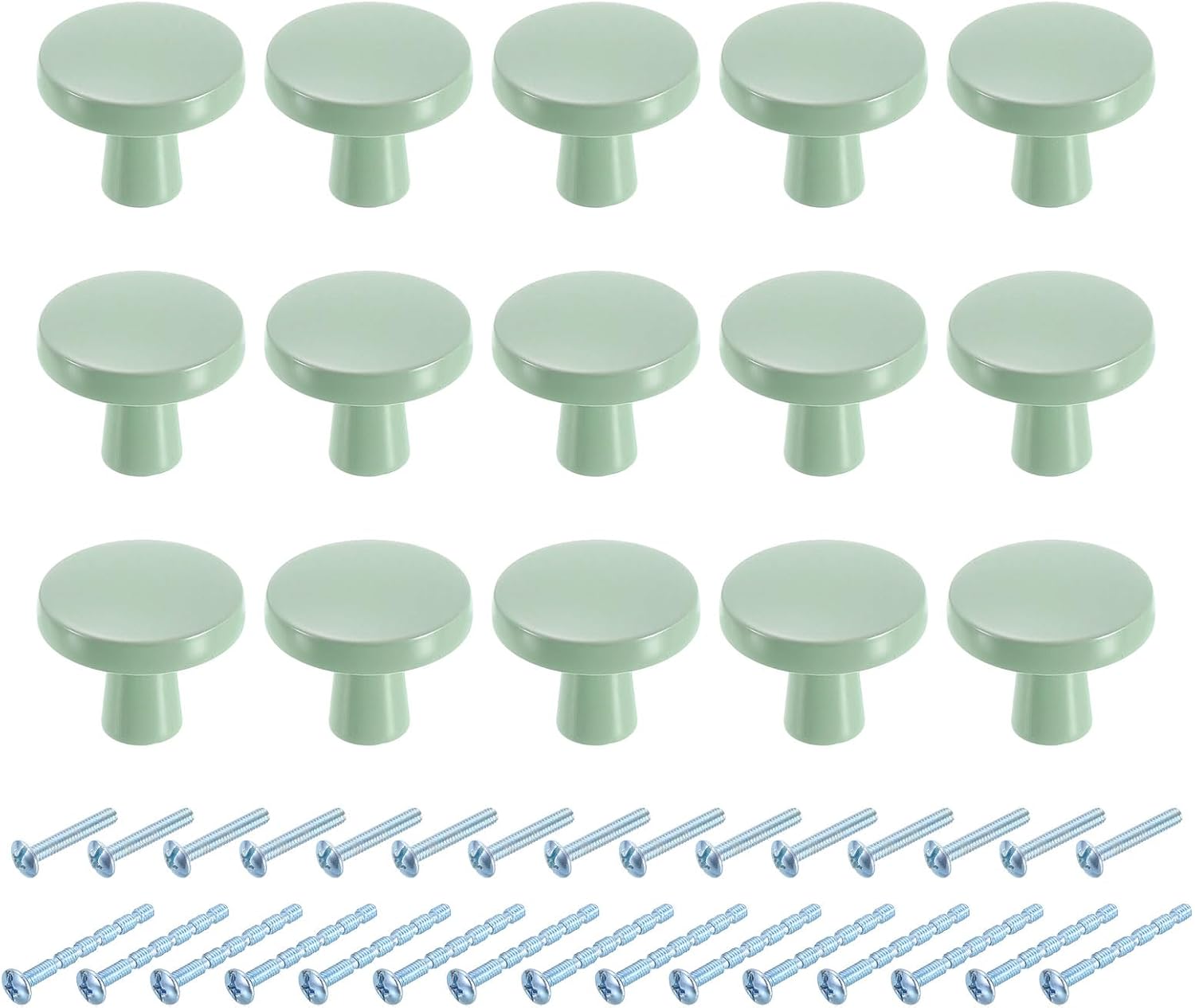 uxcell 15Pcs Round Cabinet Knobs, 1.3" Dia x 1.02" Height Drawer Knob Handle Pulls for Kitchen Cabinets Bedroom Dresser Wardrobe, Green