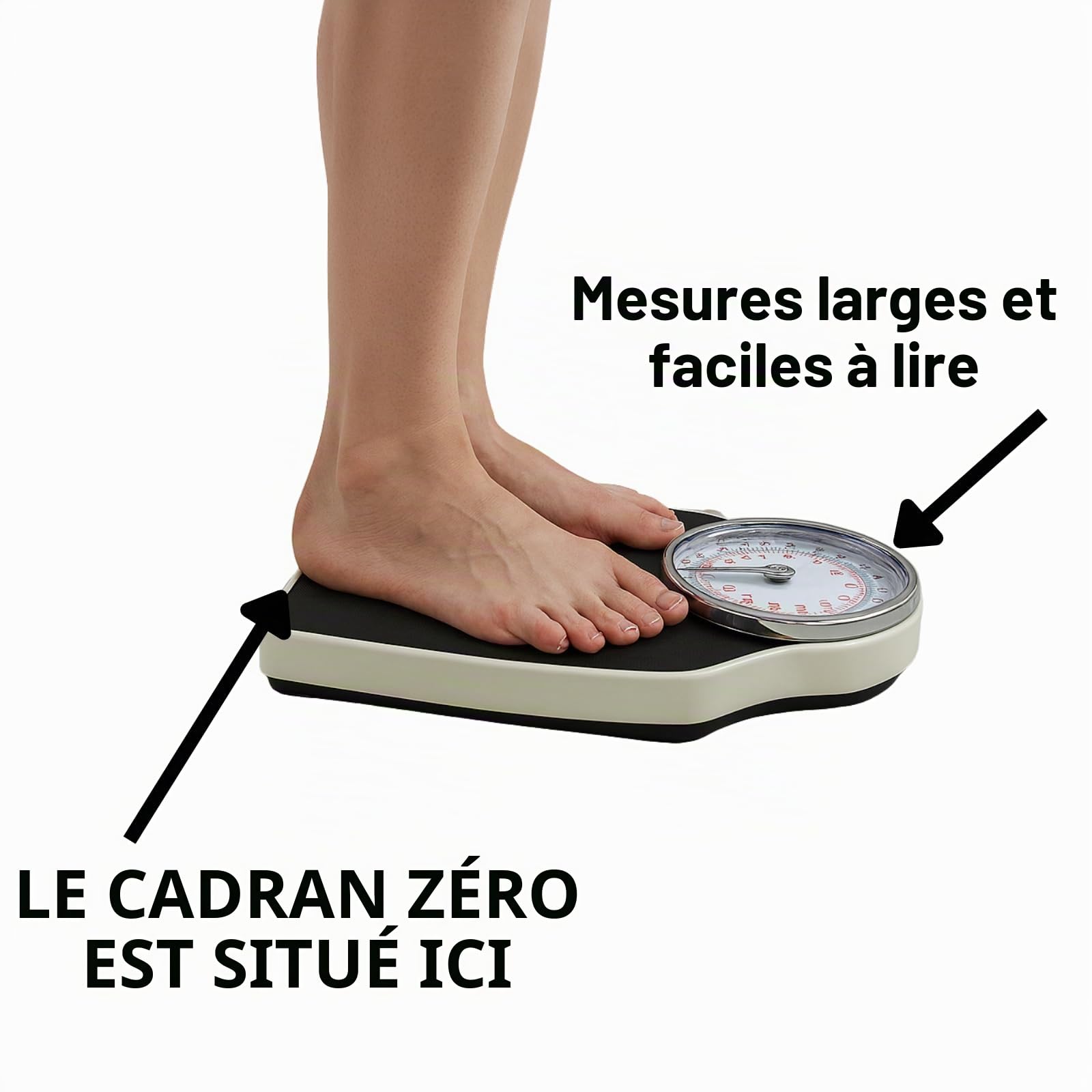 Pèse-personne mécanique de style médecin HowseHold, grand cadran rotatif facile à lire, pierres kilogrammes, livres, noir, antidérapant, salle de bain, cuisine, 150 kg max