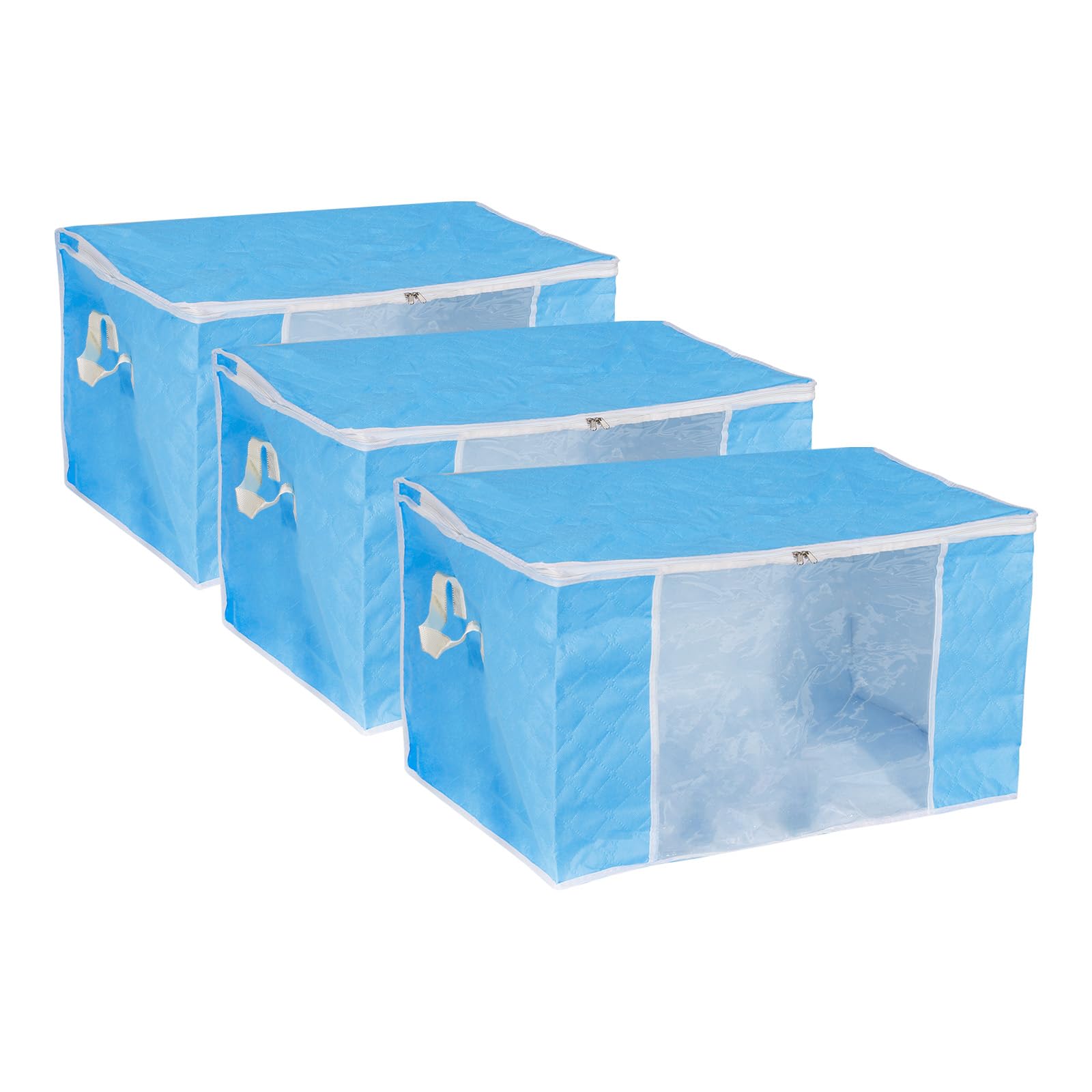 QUARKZMAN Vestiti Conservazione Borsa 3pz Pieghevole Conservazione Cestini per Vestiti Piumini Conservazione Borse con Rinforzato Maniglia Robusto Cerniera Armadio Organizzatore -Cielo Blu