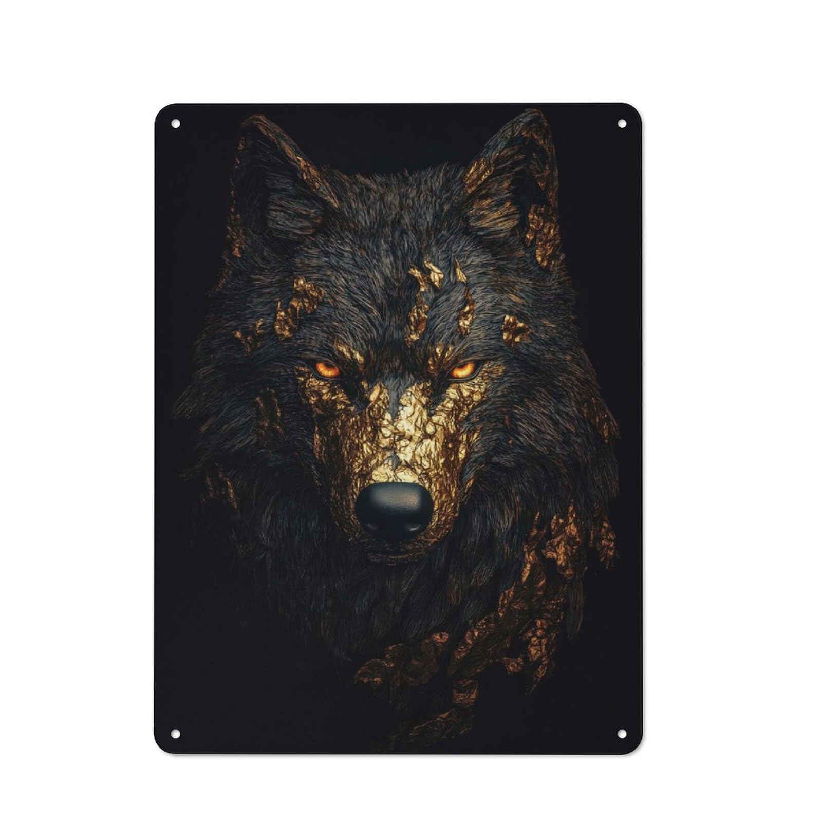 Junmoney Golden Wolf Vintage Tin Sign 40X30cm For Hobby Room Or Studio, A New Home Present For Creative Interior Collectors