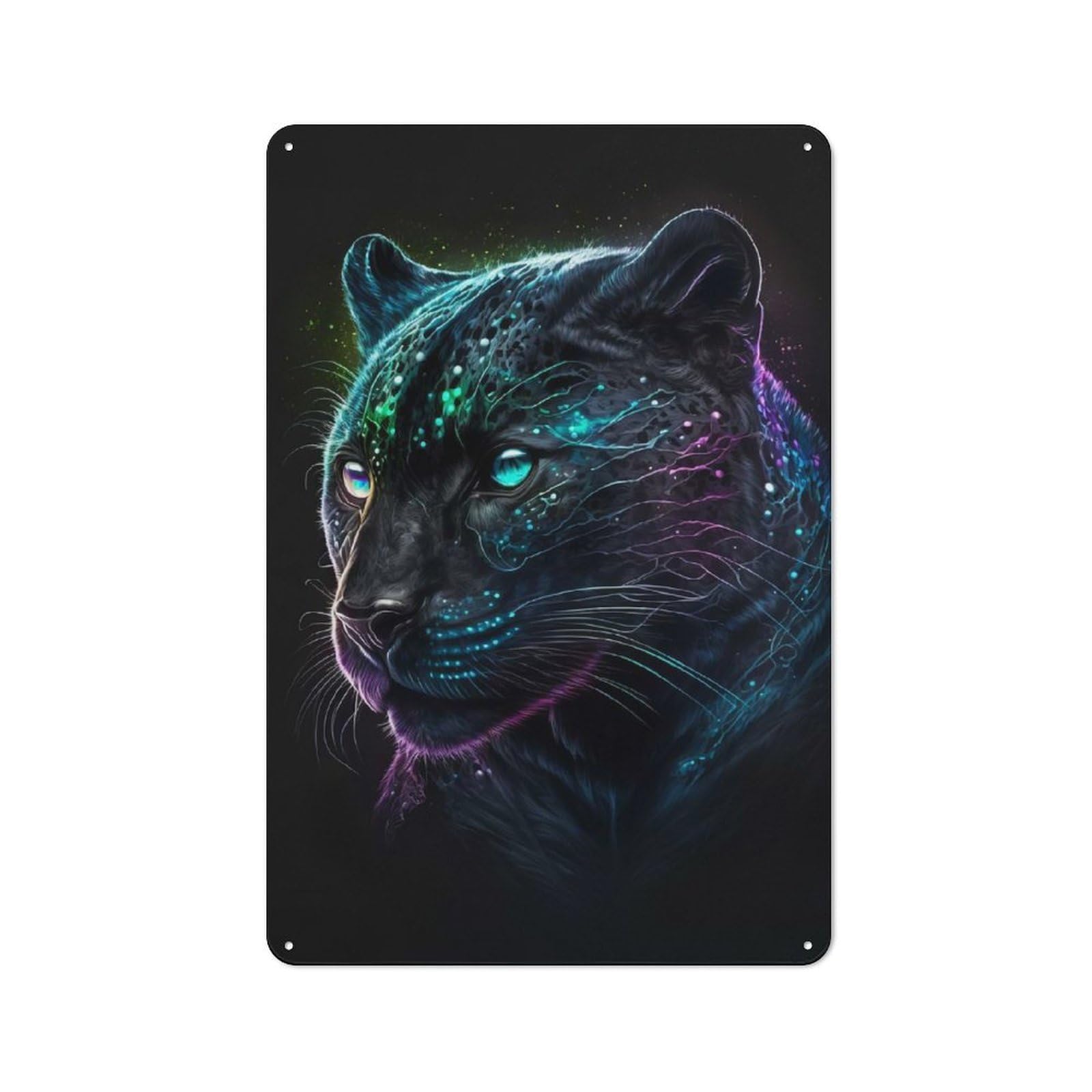 Junmoney Black Panther With Neon Glow Printed Metal Sign 30X20cm For Guest Room Or Hallway, Suited To Home Decor Collectors