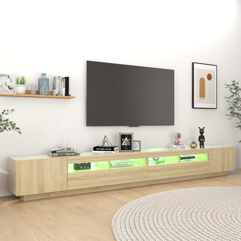 Mueble de TV con Luces LED, Roble Sonoma, 300 x 35 x 40 cm, Mueble de Centro de Entretenimiento, Mueble de Alta Fidelidad, Mueble de Sala de Estar