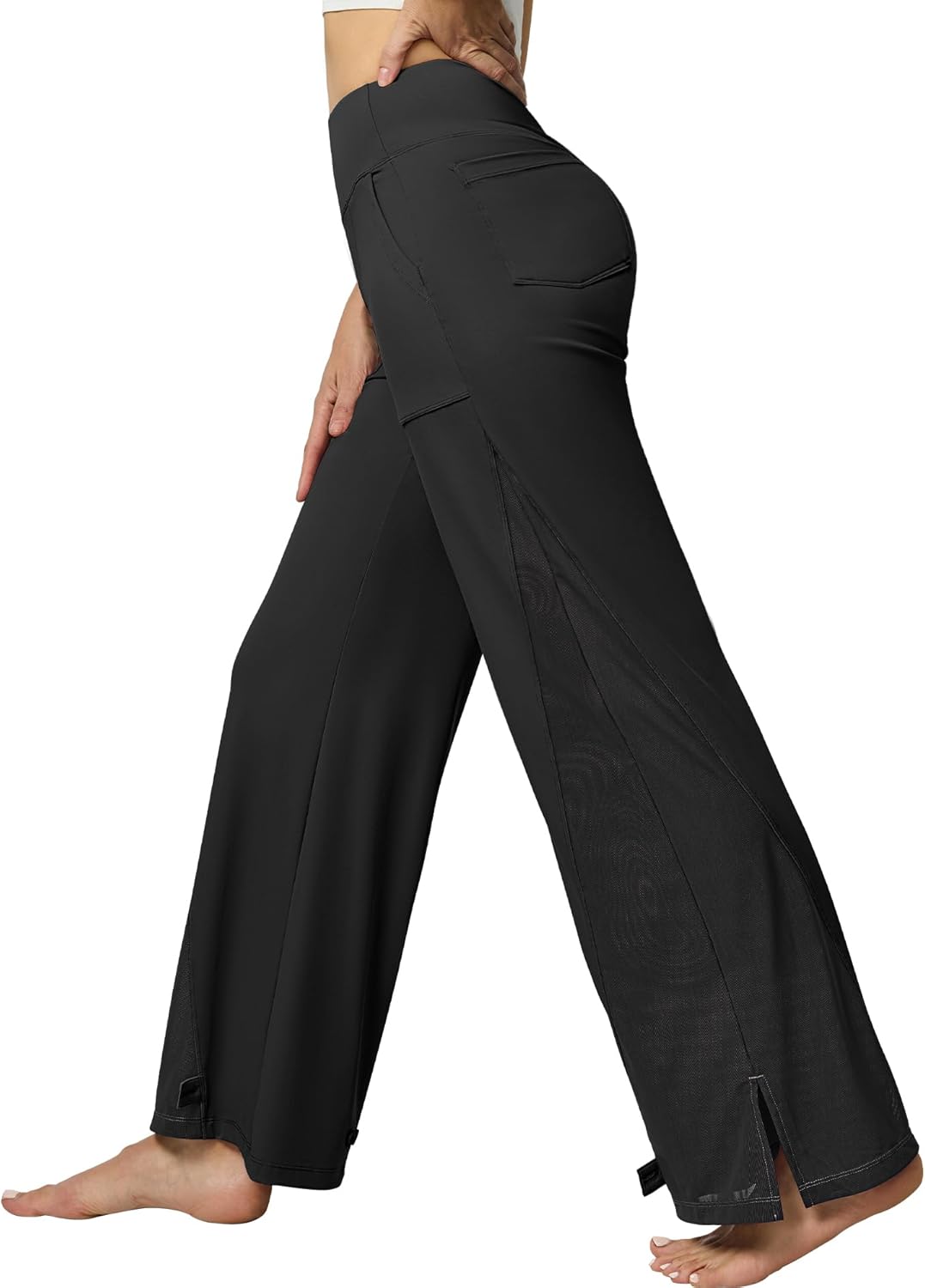 Casei Wide Leg Yoga Pants for Women High Waist Adjustable Hem Loose Dance Casual Pant with Pockets,Black S - Image 8