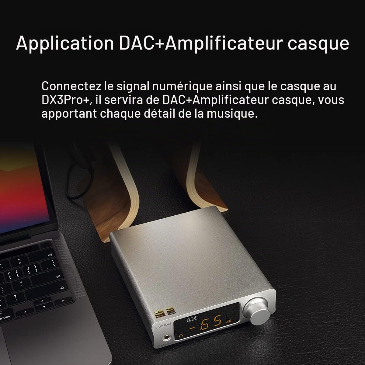 Topping DX3pro+ LDAC Amplificateur de casque – ES9038Q2M XU208 NFCA Bluetooth5.0 Décodeur audio USB/Opt/Coax DAC AMP Pré-amplificateur avec télécommande (Noir)