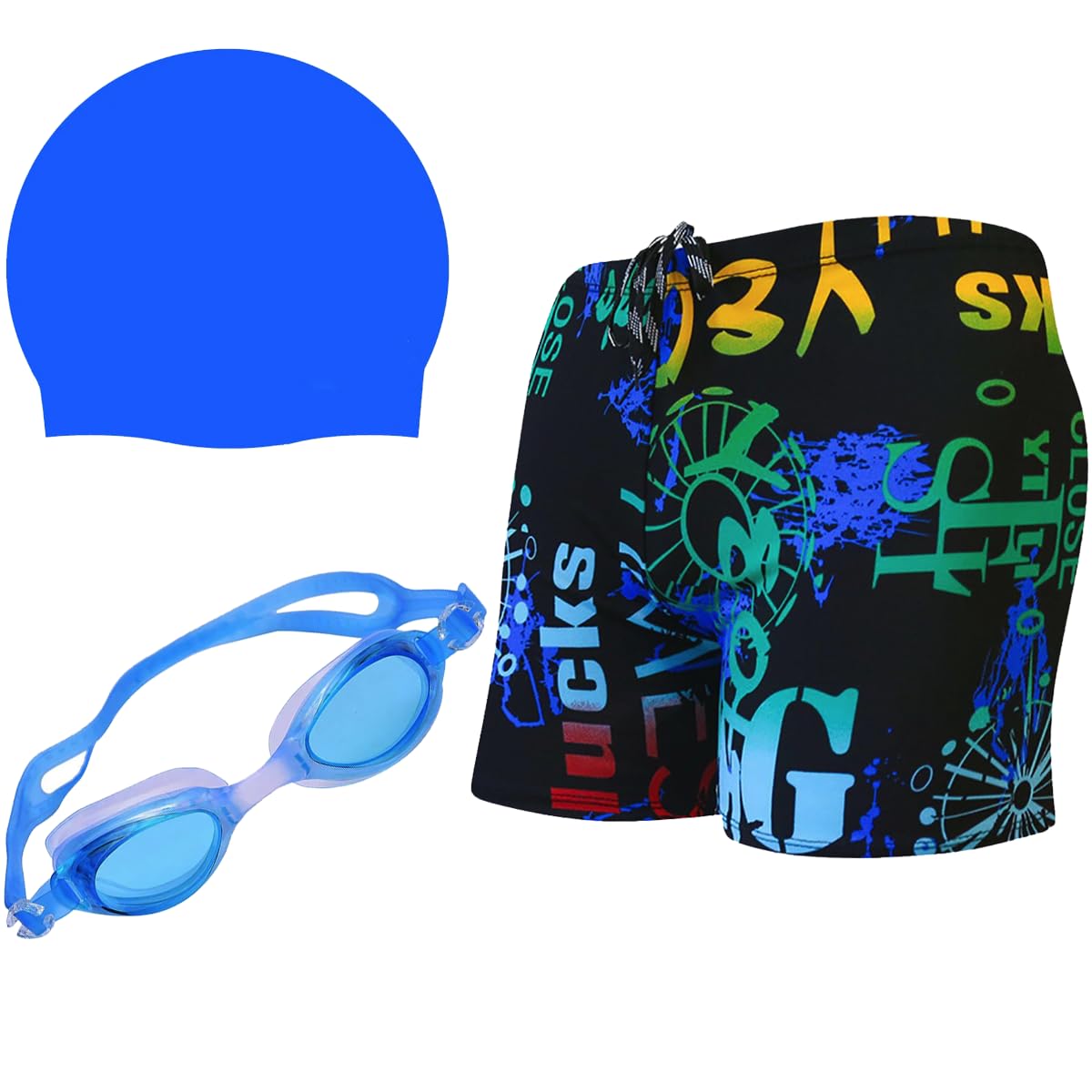 Men's Swimming Trunks with Goggles and Cap