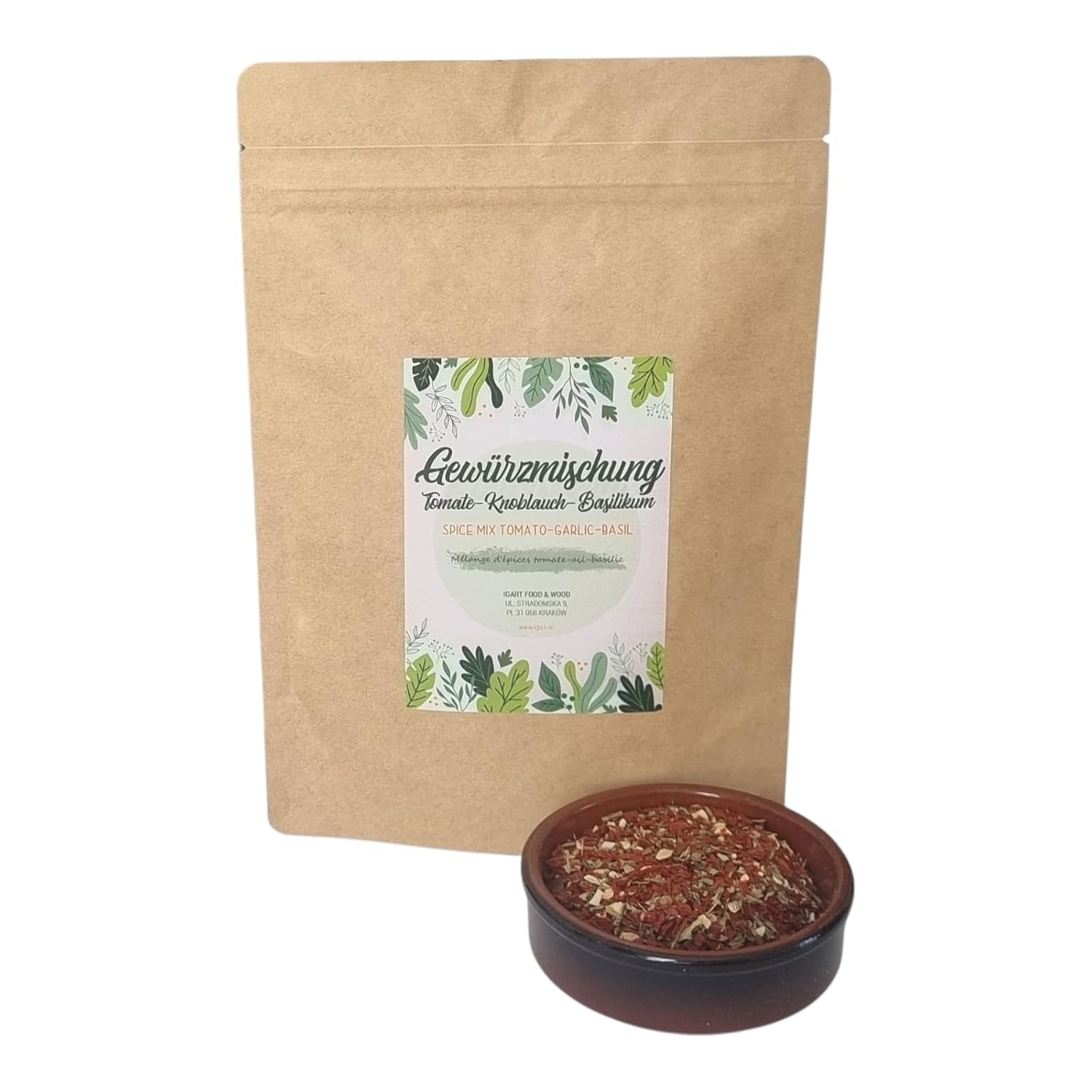 IGART FOODeWOOD Mix di spezie pomodoro-aglio-basilico 500g, miscela di spezie italiane, erbe mediterranee per pasta e pizza, ideale per bruschetta e marinature, 100% ingredienti naturali