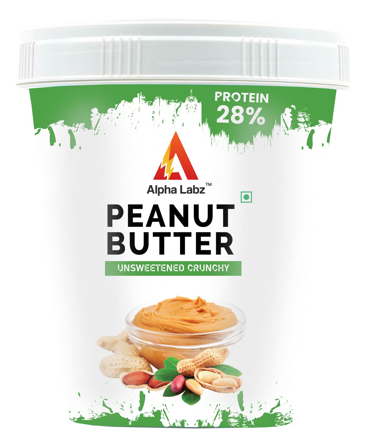 Alpha Labz Peanut Butter, Peanut Spread From Real Roasted Peanuts, Creamy Peanut Butter High Protein with 28g Protein | For Fitness & Health Conscious | Vegan Omega-3 & Prebiotic Fibre [1Kg, Unsweetened Crunchy]