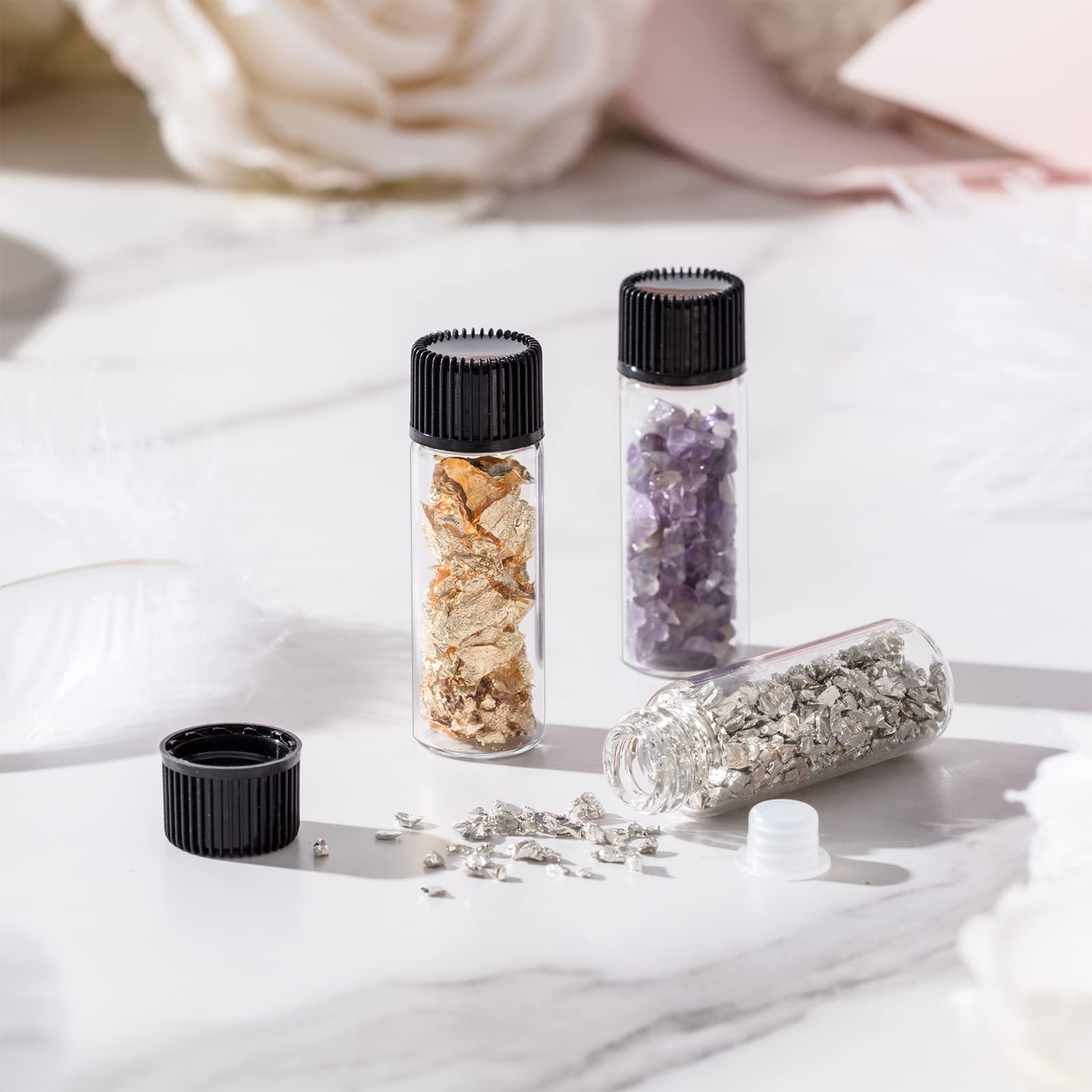Lallisa 200 botellas de aceite de unción pequeñas de vidrio vacías transparentes con tapas de rosca y tapones de plástico, botellas de aceite esencial de viaje recargables para aceites esenciales,