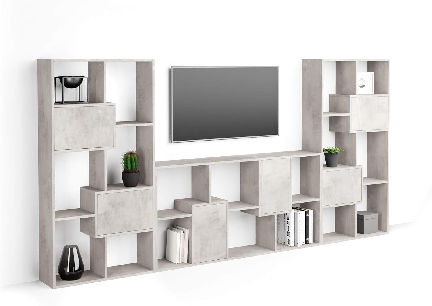 Mobili Fiver, Iacopo, TV wall Unit, Concrete Effect, Grey with Doors, Made in Italy