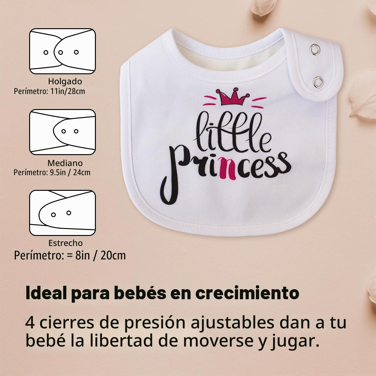 Paquete de 6 baberos impermeables de algodón con estampado de animales y flores para niñas y niños para babear con botones ajustables