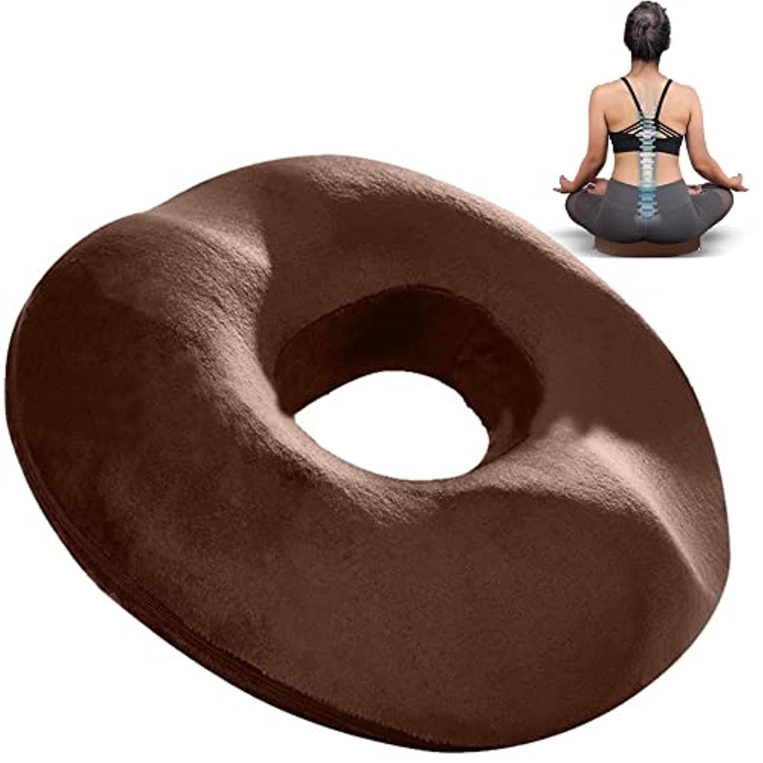 Gluckluz Coccyx Donut Pillow Seat Cushion Pad Memory Foam Firm Yoga Sitting Pillow for Women Indoor Home Floor Car Office Chair Hemorrhoids Prostate Pressure Sores Post Surgery (Brown)