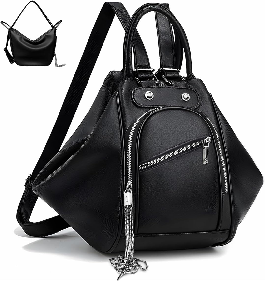 Backpack Purse for Women Transforming Bag Large Womens Tote Handbag Leather Travel Backpack Purse Fashion Designer Ladies Shoulder Bags with Tassel