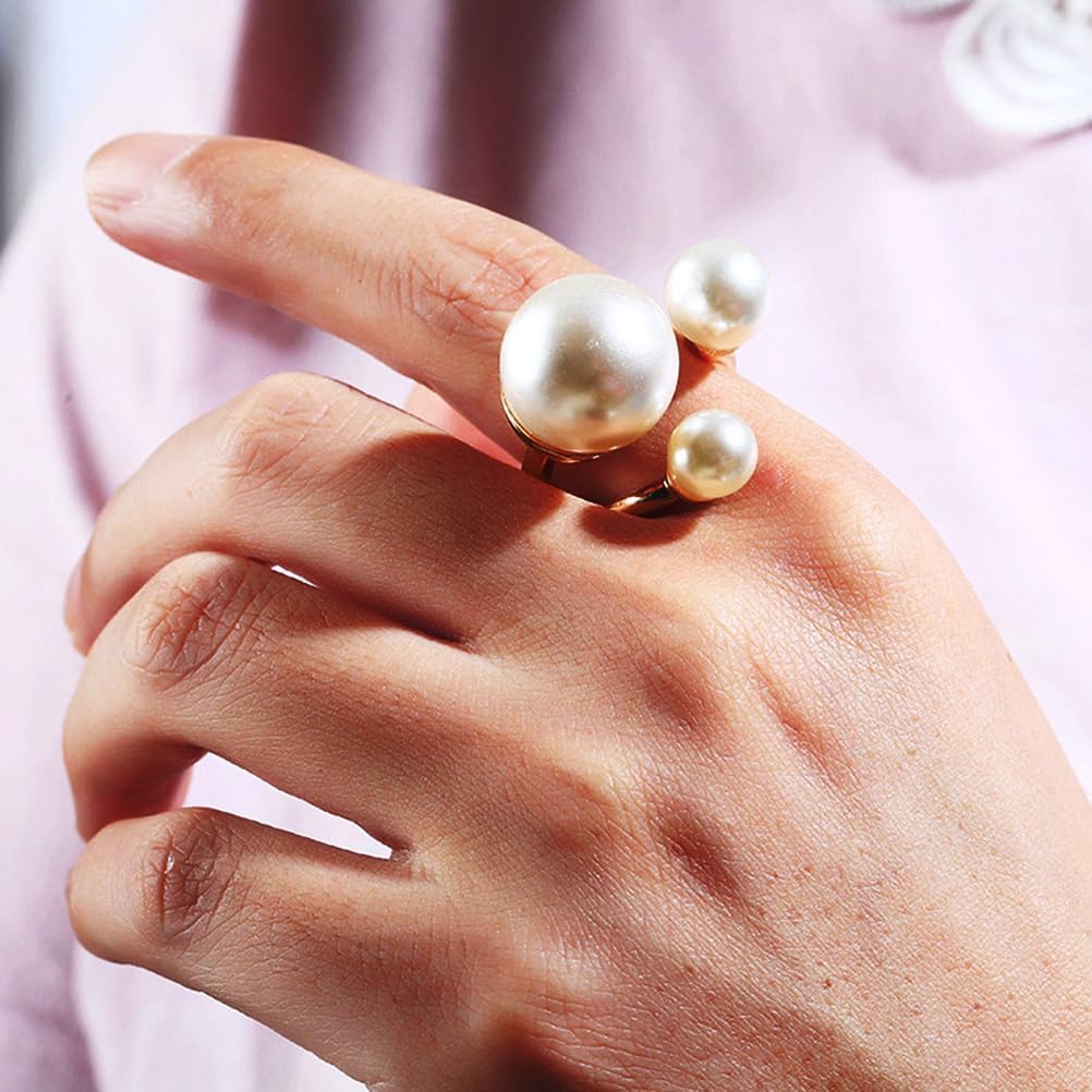 Unique Pearl Statement Open Rings for Women, Trendy Irregular Pearls Promise Knuckle Finger Rings Charm Prom Party Faux Pearl Aesthetic Jewelry Gifts - Image 5