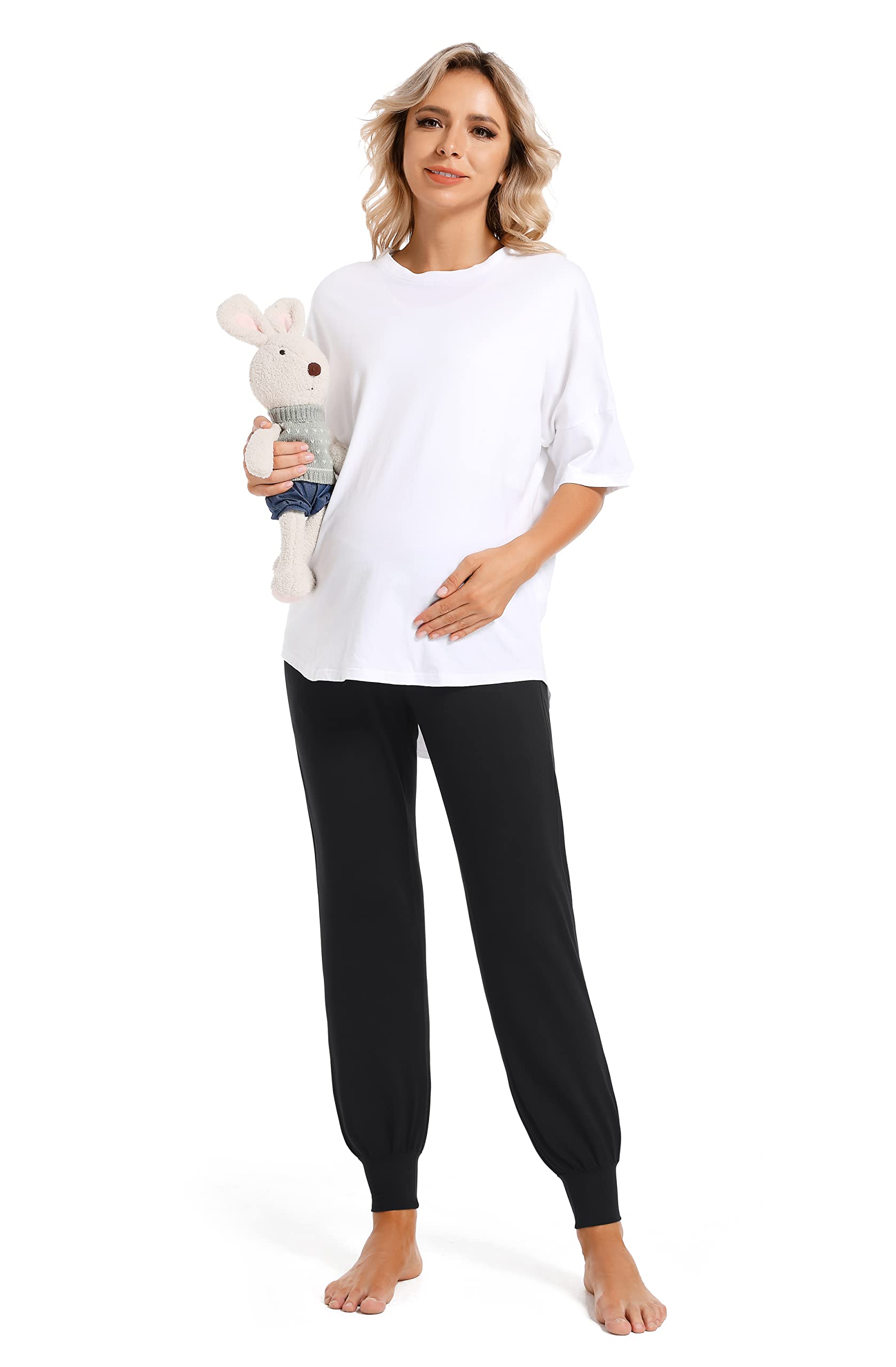 Foucome Pantalon de jogging de maternité confortable et extensible pour femme