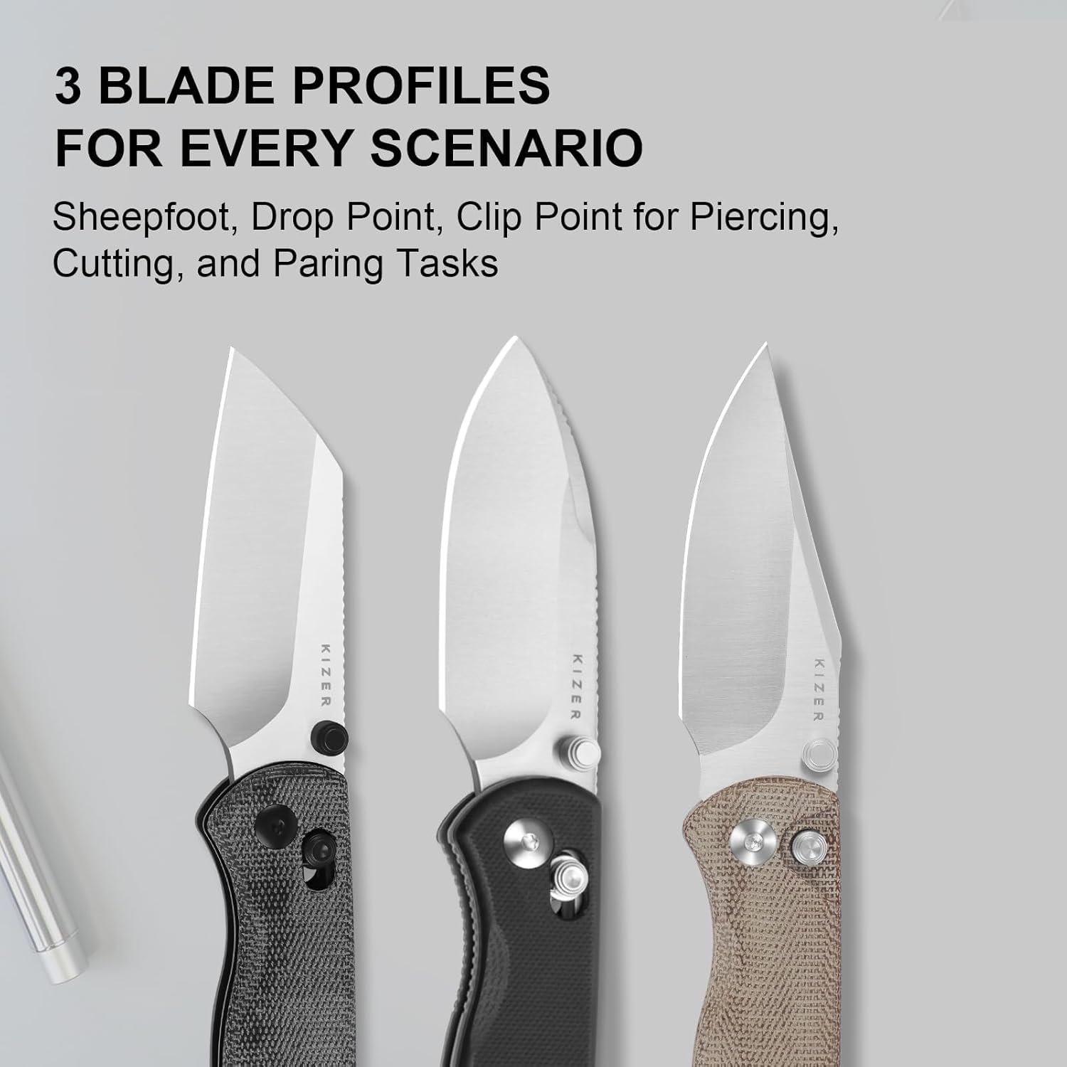 Kizer Drop Bear 2 Taschenmesser, 7,21 cm AEB-L Drop Point Klinge Klappmesser mit Schwarzem G10 Griff, Clutch Lock EDC Messer mit Riffelung auf dem Rücken für Männer und Frauen V3619.2KD1