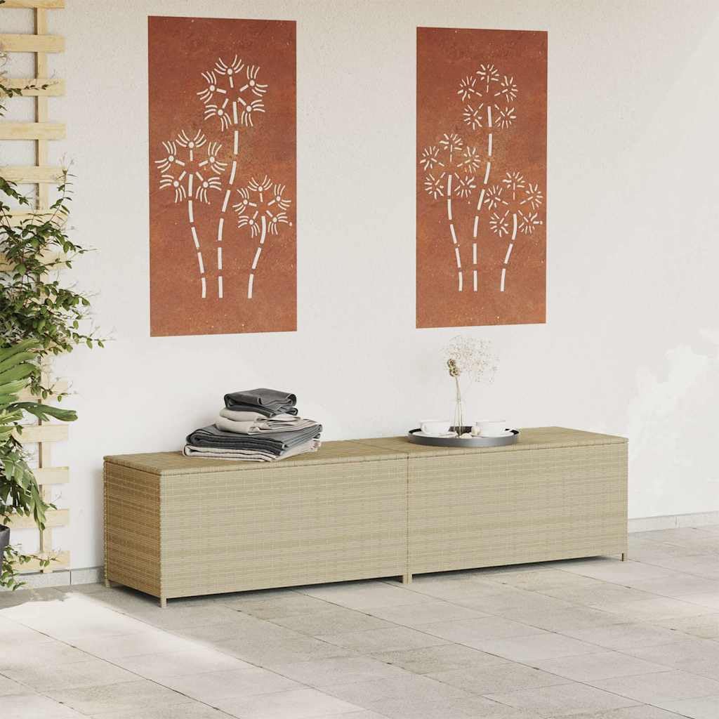 Baule da giardino beige 469L in polyrattan con borsa interna impermeabile, telaio in acciaio verniciato a polvere, resistente ai raggi UV, 200 x 50 x 58 cm, contenitore per giardino, terrazza