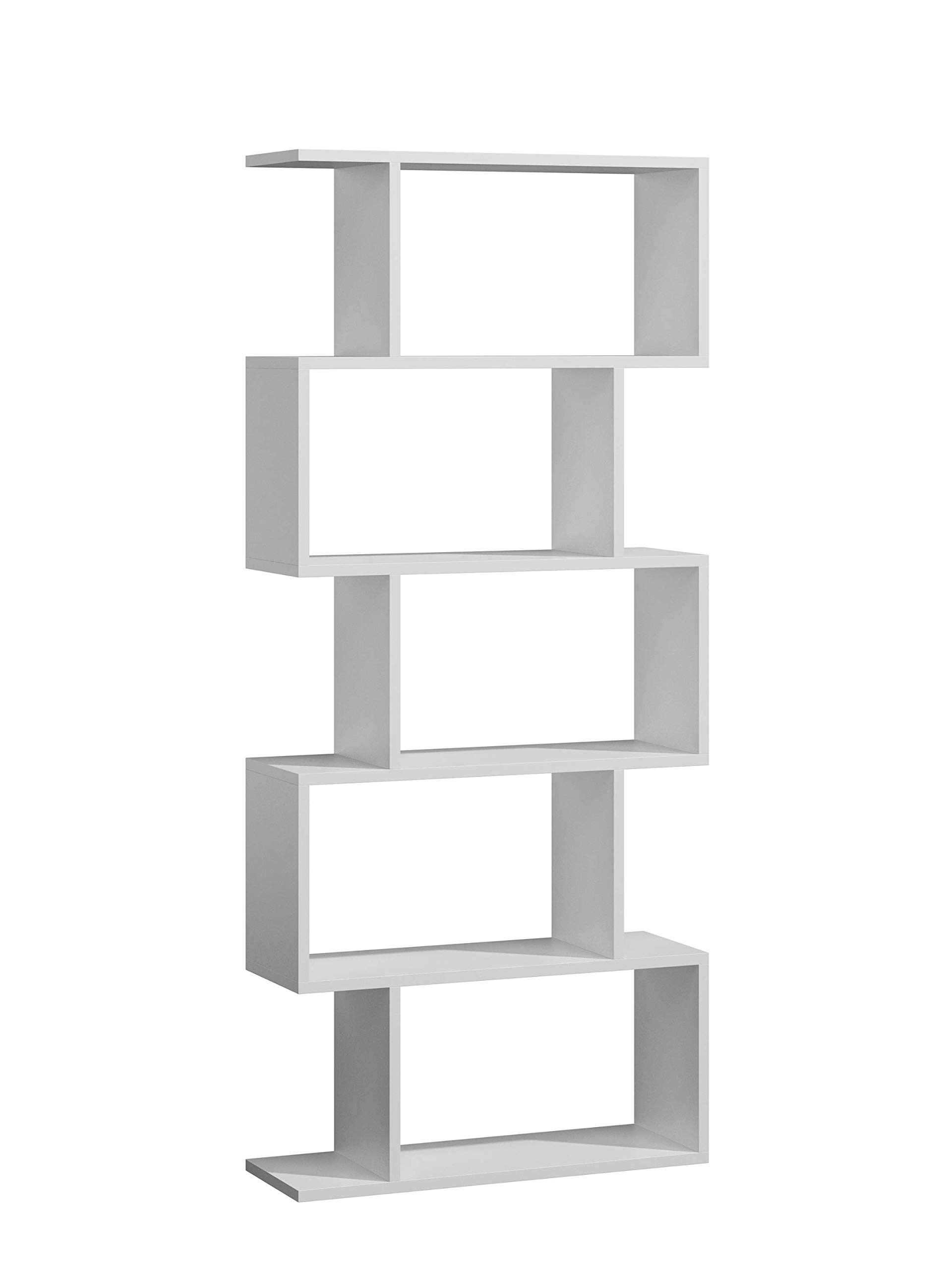 MATKAM BASK Regał na książki z płyt wiórowych, szer./wys./głęb. 76,4 x 176 x 28 cm, regał stojący, regał w kształcie kostki, wolnostojący, idealny jako ścianka działowa, dostępny w różnych wersjach (biały)