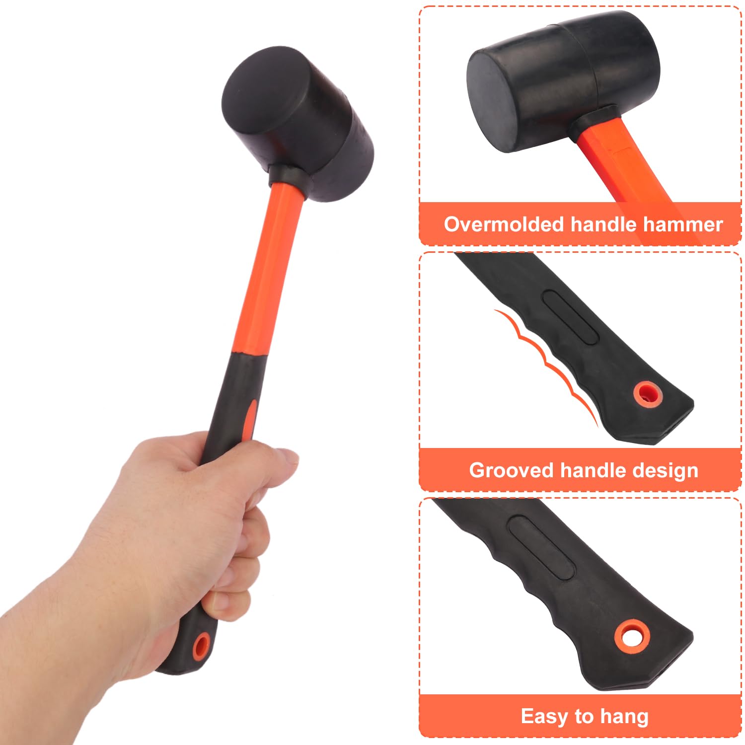Gummihammer, Gummihammer, Gummihammer, Gummihammer mit schwarz-gelbem Fiberglasgriff, perfekt für Holz, Metall, Kunststoff, Glas und Keramik, 3 Stück GENHAKON
