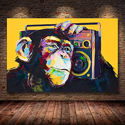 Affiche rock musique singe guitare gorille animal pour déco murale salon moderne 4 pièces