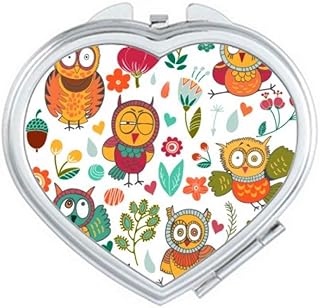 Flowers s Owls Hand Painting Drawing Mirror Travel Magnification Portable Handheld Pocket Makeup