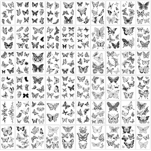 Black Butterfly Temporary Tattoos for Adult Women, 300+Styles Bla...