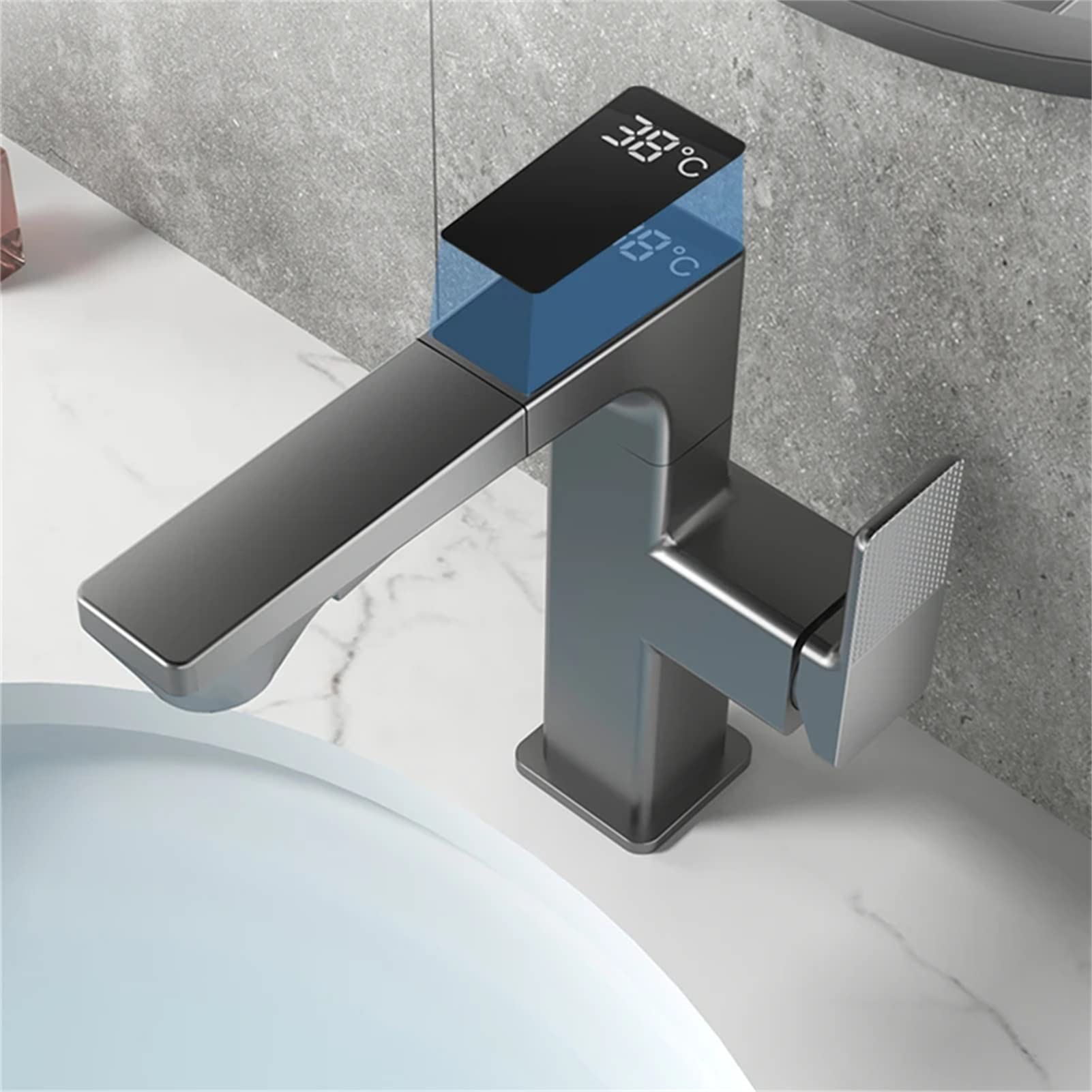 Grifo para Lavabo de baño, con Pantalla Digital LCD, Giratorio 360 Grados, extraíble, con caño de 2 Modos, de latón, con función de Giro Inteligente para Agua de Lavado (Color: CRO