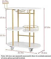 Vista 10 de Carrito de bar dorado con almacenamiento de botellas y copa de vino, carrito de bar con ruedas para interiores y exteriores, patio, carrito