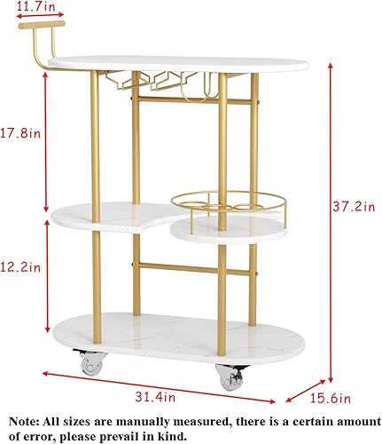 Miniatura 10 de Carrito de bar dorado con almacenamiento de botellas y copa de vino, carrito de bar con ruedas para interiores y exteriores, carrito de bar para