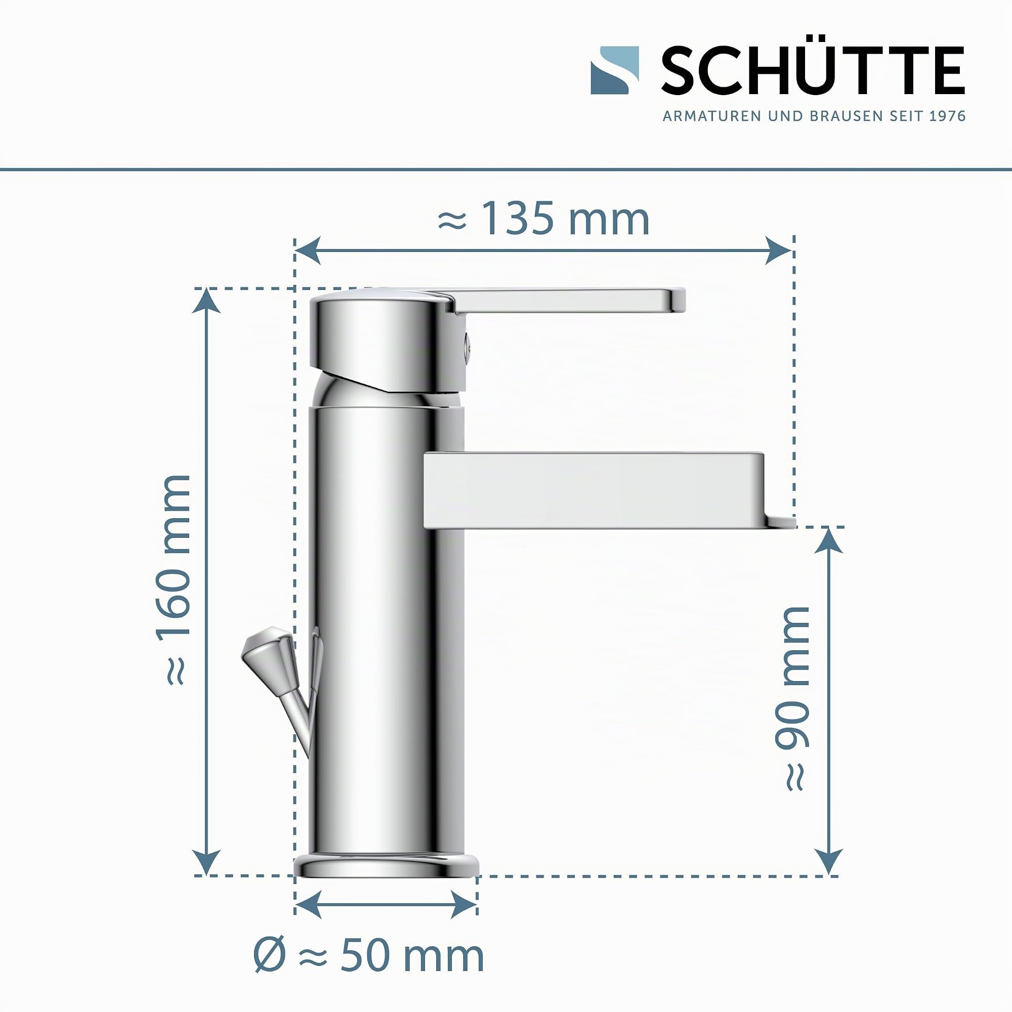 SCHÜTTE NIAGARA Waschtischarmatur mit Schwallauslauf, Wasserfallarmatur für Waschtisch, waschtischarmatur mit ablaufgarnitur, Badarmatur, Einhebelmischer, Mischbatterie, Chrom