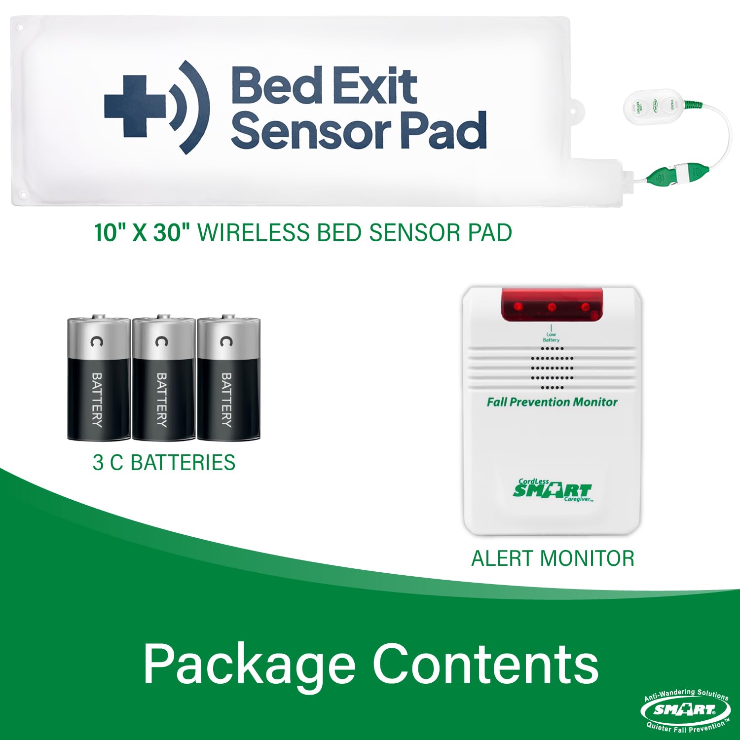 Smart Caregiver - Sistema de alarma inalámbrico para cama con sensor de peso para prevención de caídas | Almohadilla de alarma de 10 x 30 pulgadas para alertas de cama, cuidador médico, alarma de cama | Almohadilla con sensor de peso, prevención de caídas