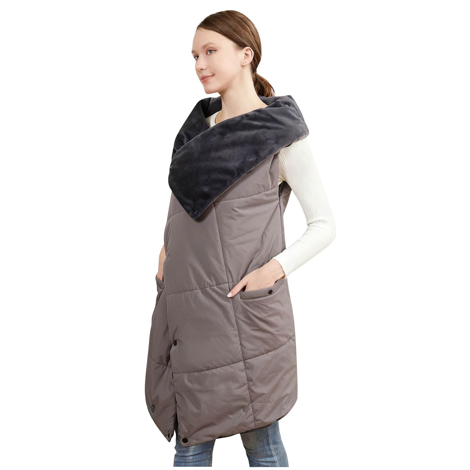 Gilet riscaldante elettrico, design foderato in pile, 9 V, sicuro, rapido calore, temperatura regolabile, lavabile in lavatrice, tessuto riscaldato per interni ed esterni