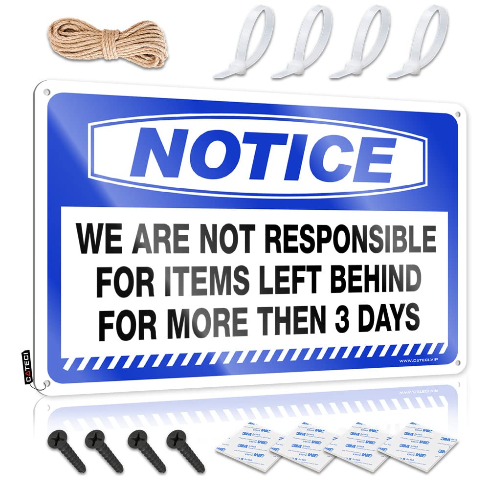 STWNVOITV Vintage Funny Tin Sign Notice We Are Not Responsible For Items Left Behind For More Then 3 Days Tin Sign Funny Signs Billiard Sign Decor(30X40CM)