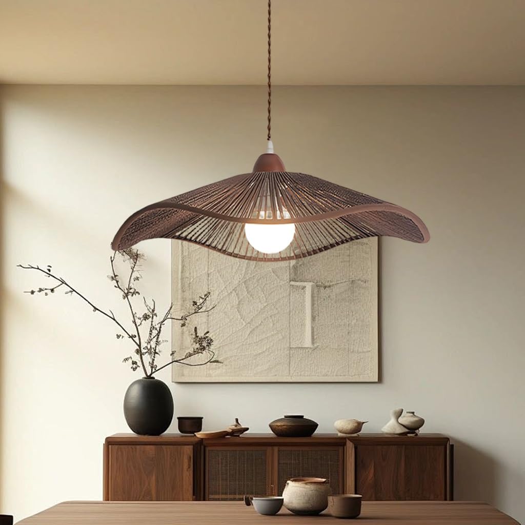 Wabisabi Retro Lámpara Colgante Japonesa Creativa Mano Tejida Cuerda De Cáñamo Lámpara Estilo Bohemio Altura Ajustable Casa De Familia Restaurante Bar Luz Colgante(Walnut color,42cm)
