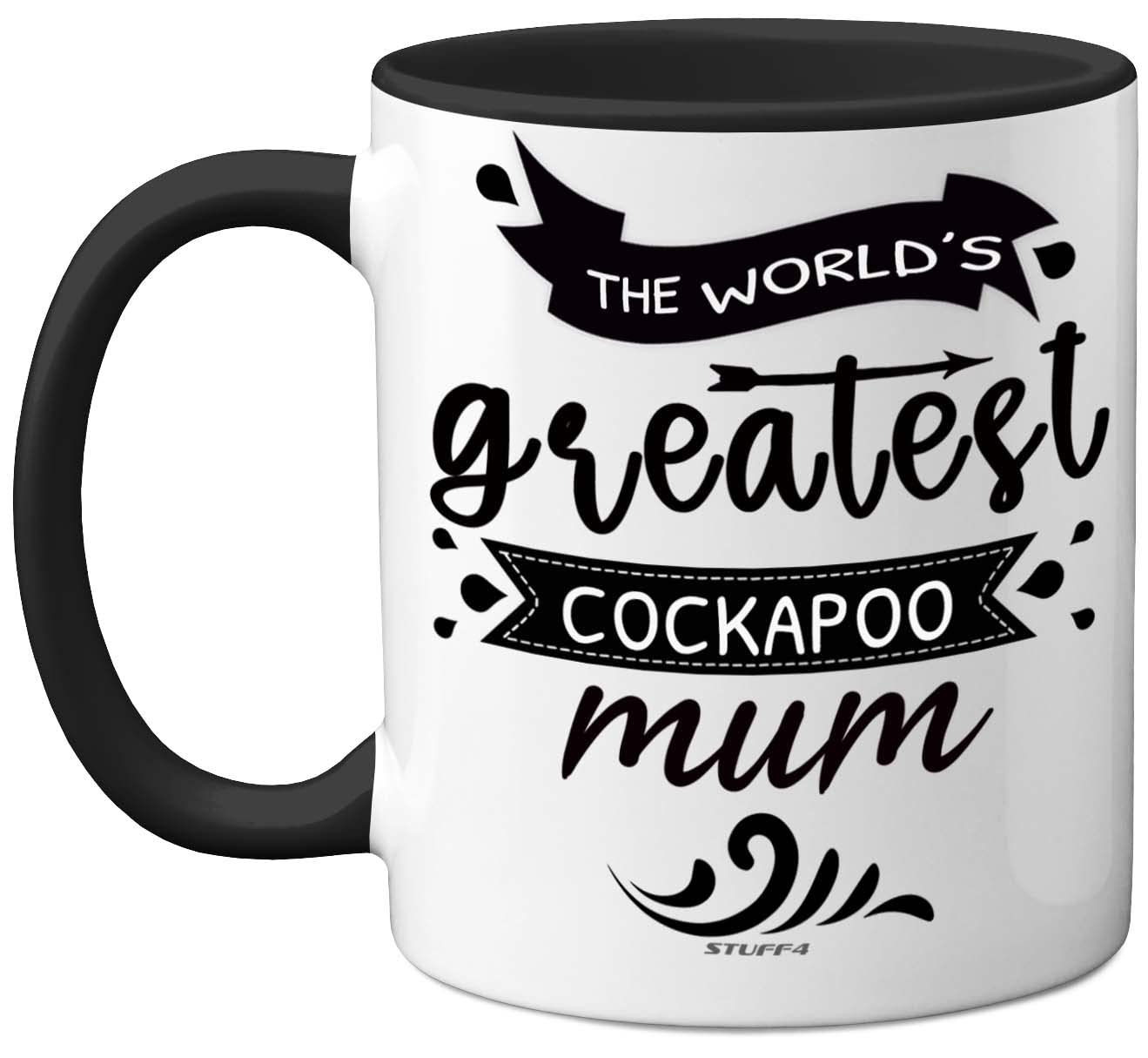 Stuff4 The World's Greatest Cockapoo Mum, Cockapoo Gifts for Lovers, Dog Mum Mug, Cockerpoo Gifts for Women, 11oz Ceramic Dishwasher Safe Premium Black Mugs