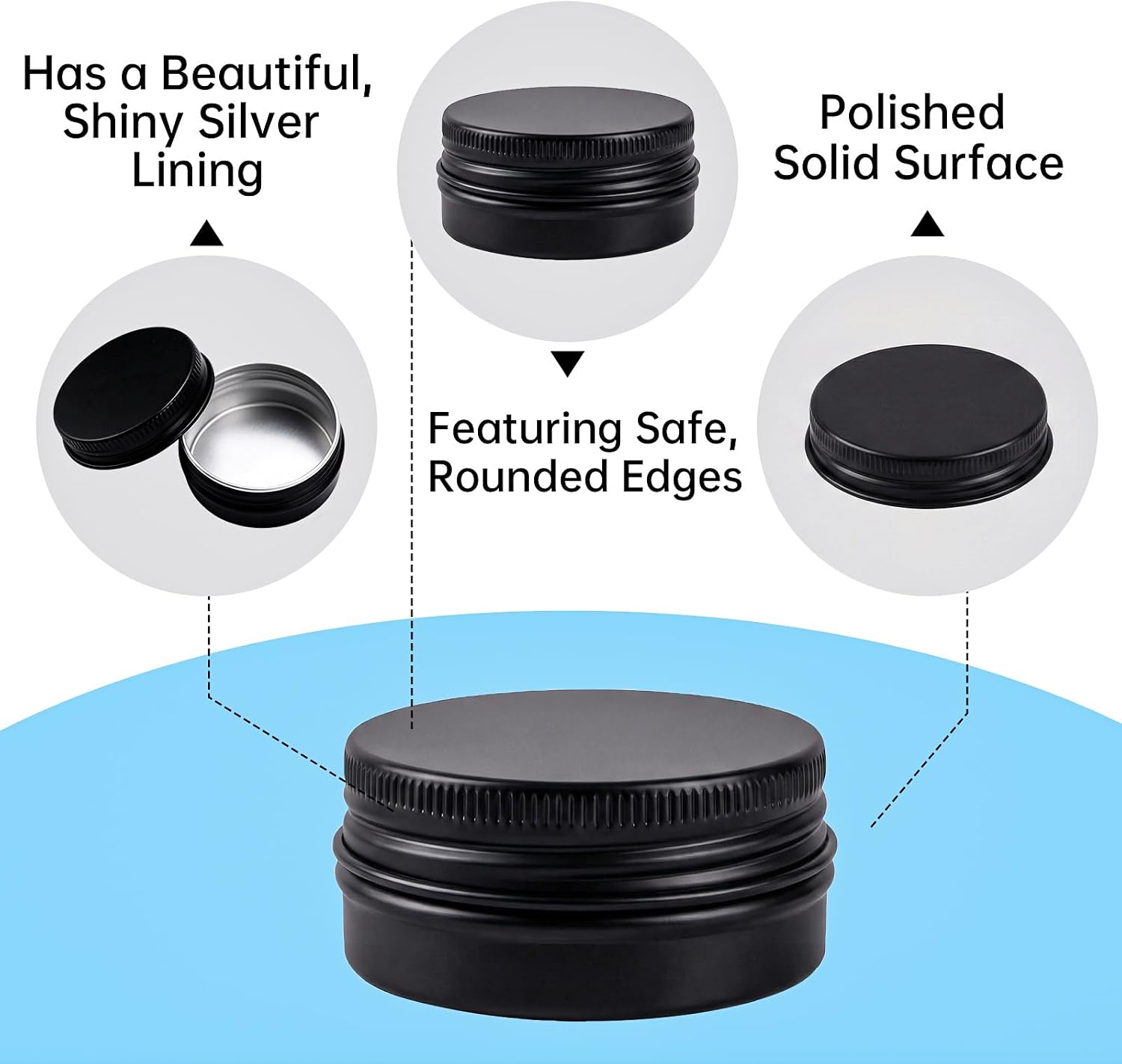 120 Pack 0.5 oz Aluminum Tin Jars with Screw Lids - Food Grade Round Metal Containers for Lip Balm, Salves, Spices & Crafts - Leak Proof Travel Cosmetic Sample Tins with Labels (15ml Black)