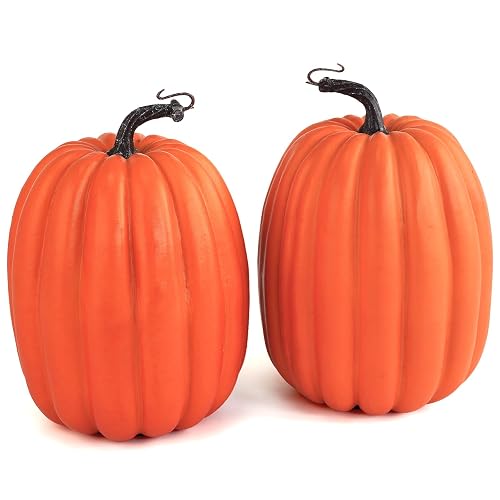 Artmag 8 Inch Large Artificial Pumpkins, 2PCS Big Orange Faux