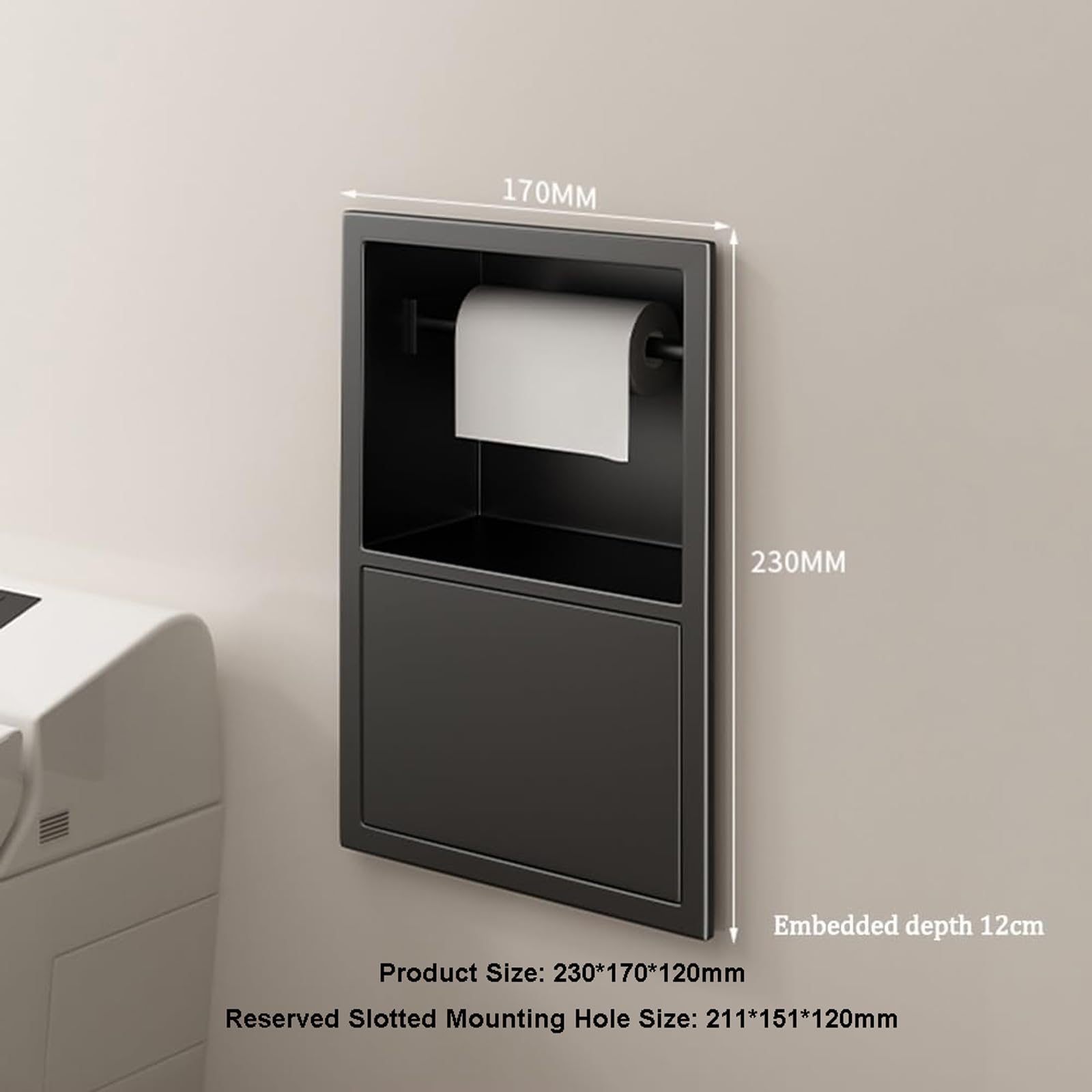 Distributore di Carta igienica in Rotolo da Incasso Commerciale con Contenitore in Acciaio Inox, portarotolo in Metallo Incorporato per Bagno di casa e Hotel (Grigio)
