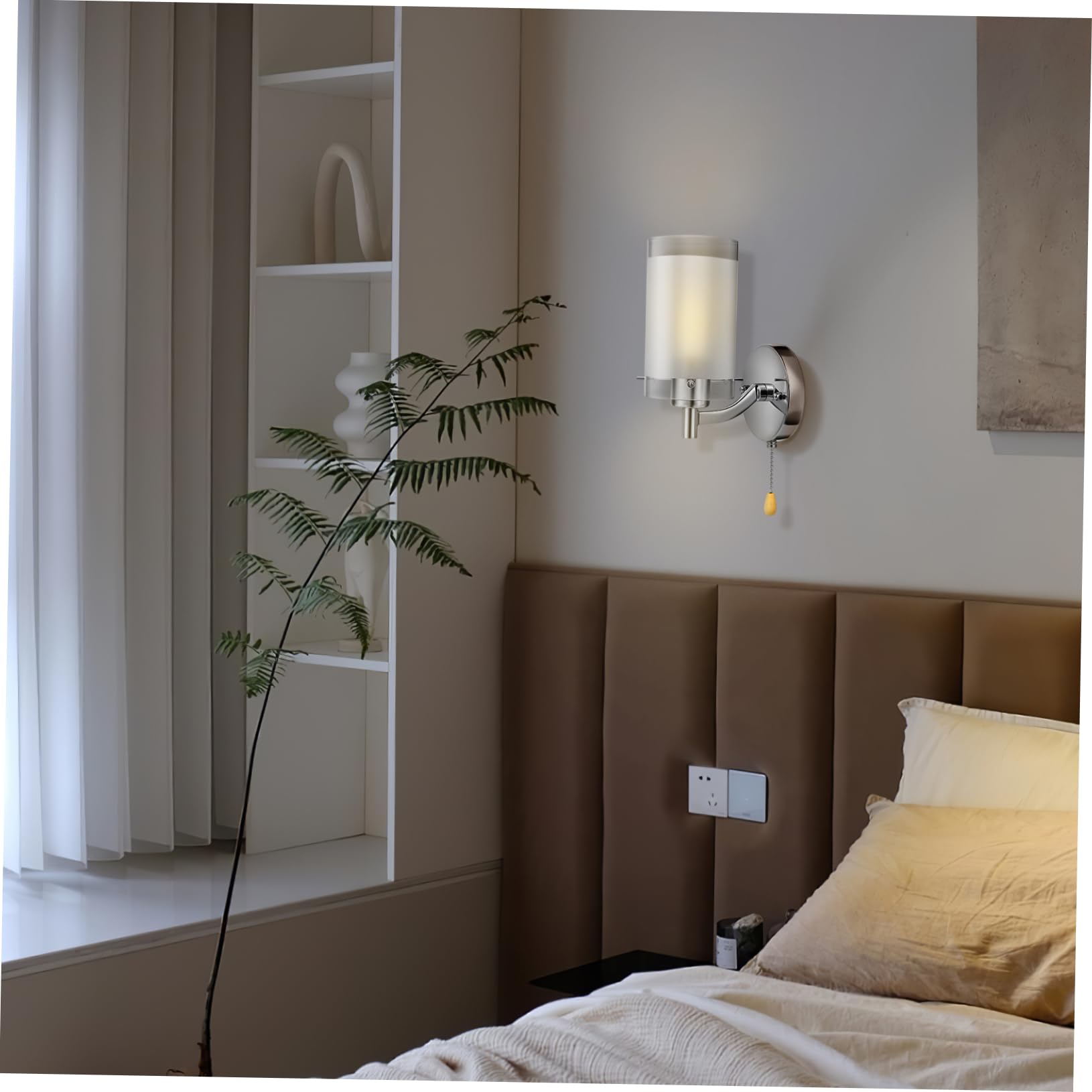 Nordic Wood Wall Light White Glass Shade Wall Lamp, E27 Wall Sconce