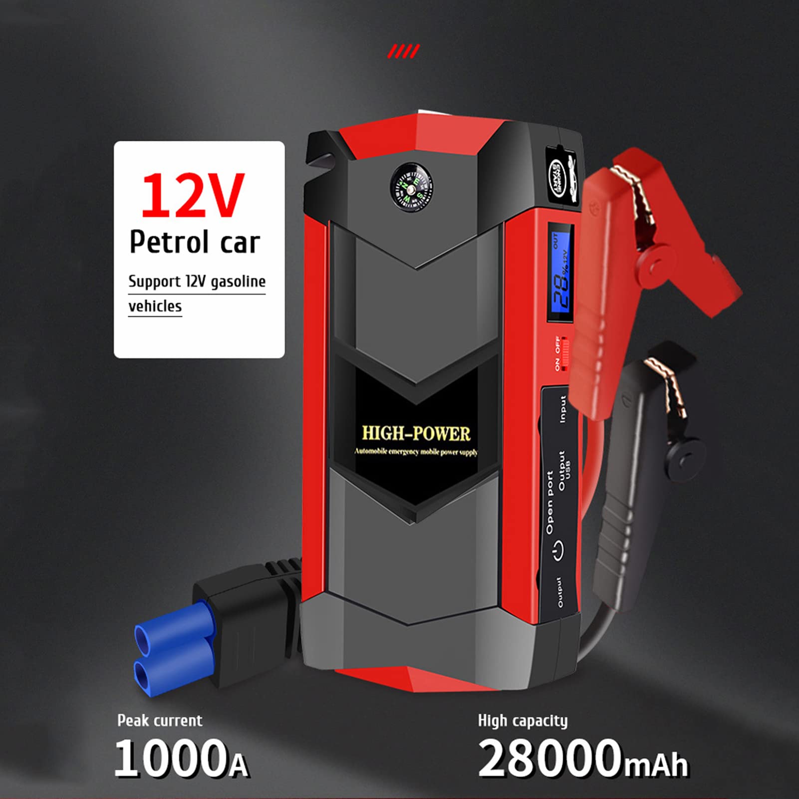 FAXIOAWA Arrancador de batería de Coche de 12V, Cargador de batería 1000A, Dispositivo de Arranque de Refuerzo de Coche para Banco de energía portátil de Emergencia, Amarillo