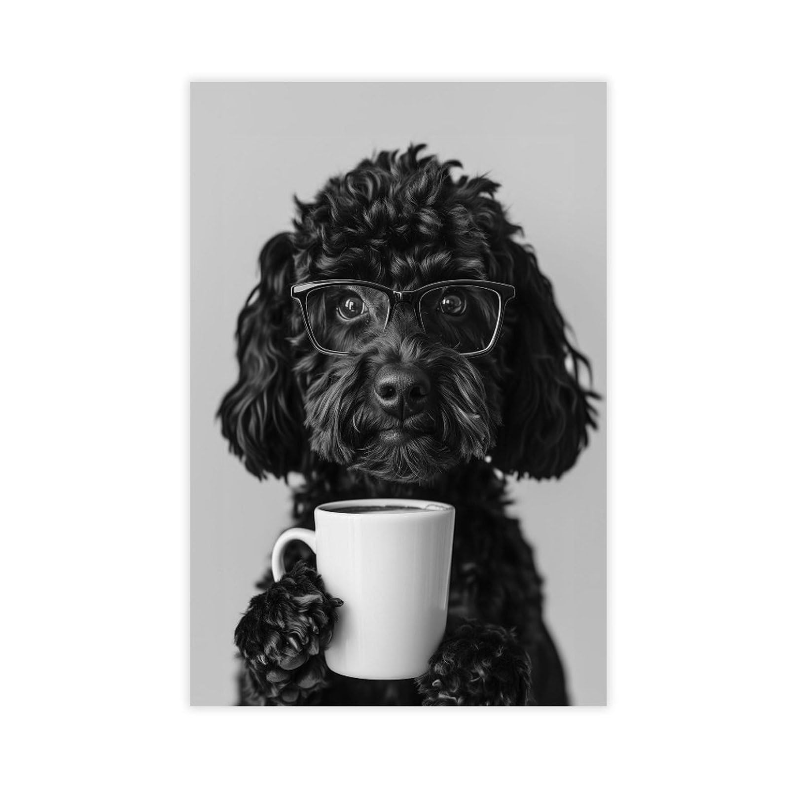 UTGN Black Labradoodle Drinking CoffeePoster Canvas Poster Bedroom Decor Landscape Decor Gift 20x30inch(50x75cm)