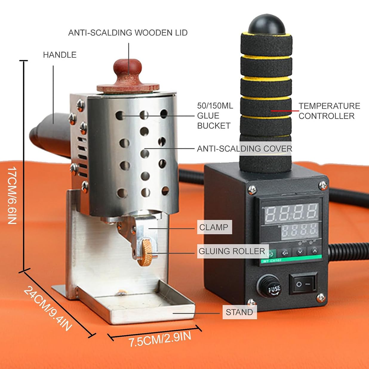 Handheld Hot Melt Glue Gun - Commercial Electric Adhesive Dispenser with Adjustable Temperature 50-220?, Includes 4 Different Glue Rollers (50ml)