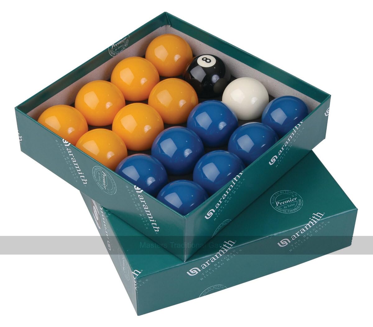 Aramith League Pool Balls - Blue and Yellow (2 inch with 1 7/8 inch white)