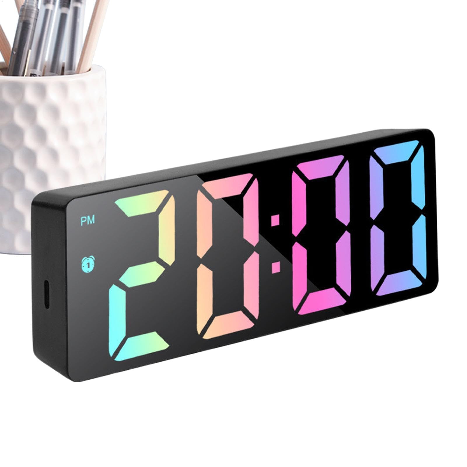 VLQXKDPOI Alarm clock,Digital Desk Clock, Clocks for Bedrooms – Electronic Table with LED Mirror Illuminated Alarms | Silent Modern with Date and Temperature, Decorations